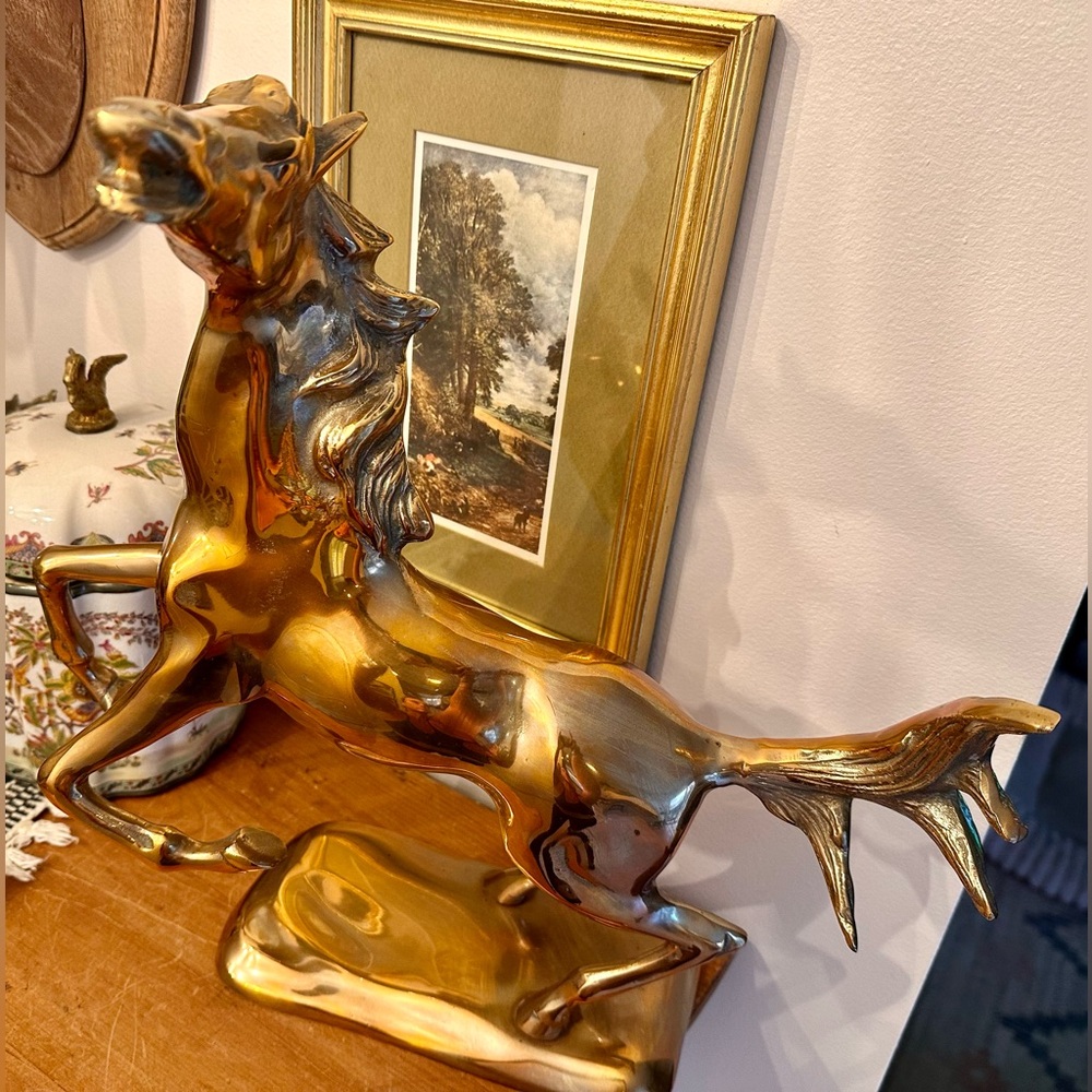 Vintage Brass Horse Sculpture Western Equestrian